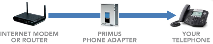 Internet Modem -> Primus Phone Adapter -> Your Telephone